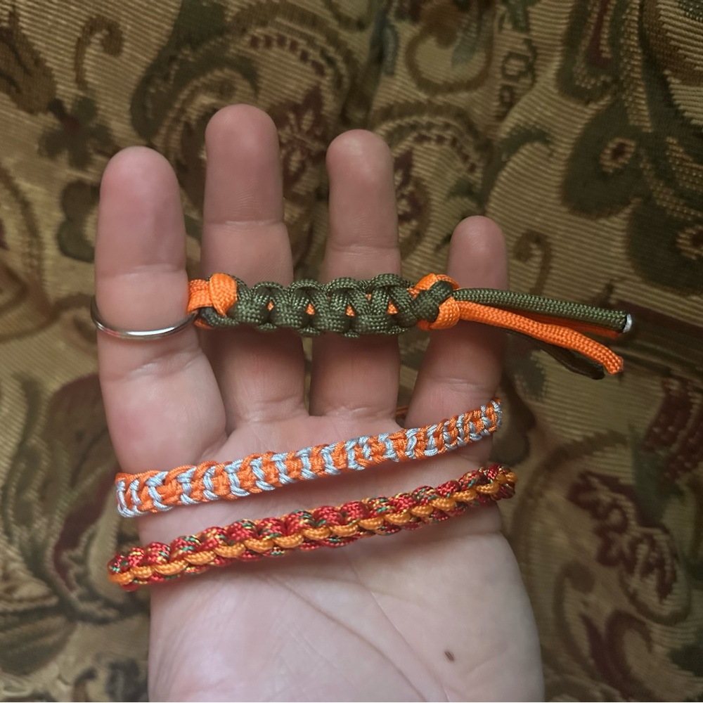 Handcrafted Paracord Bracelets - Orange, Green, Red